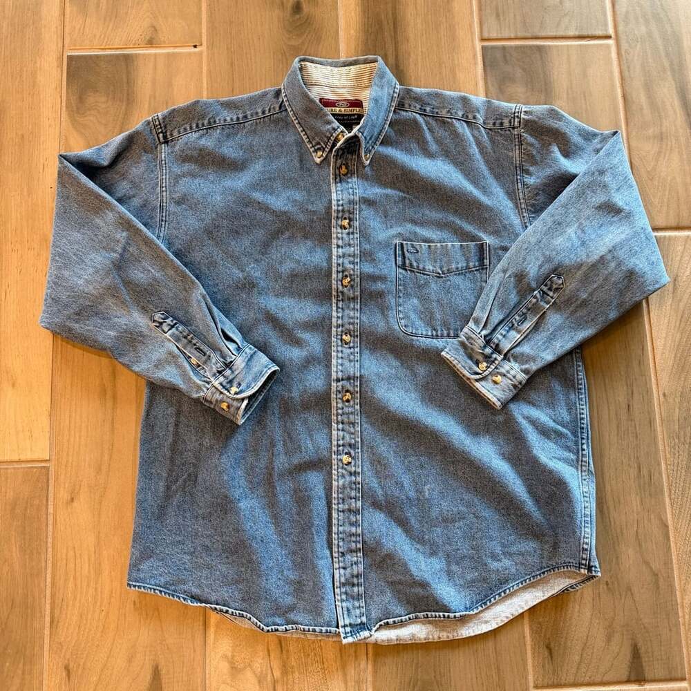 Vintage Pure & Simple Blue Denim Button Down Long Sleeve Shirt Large